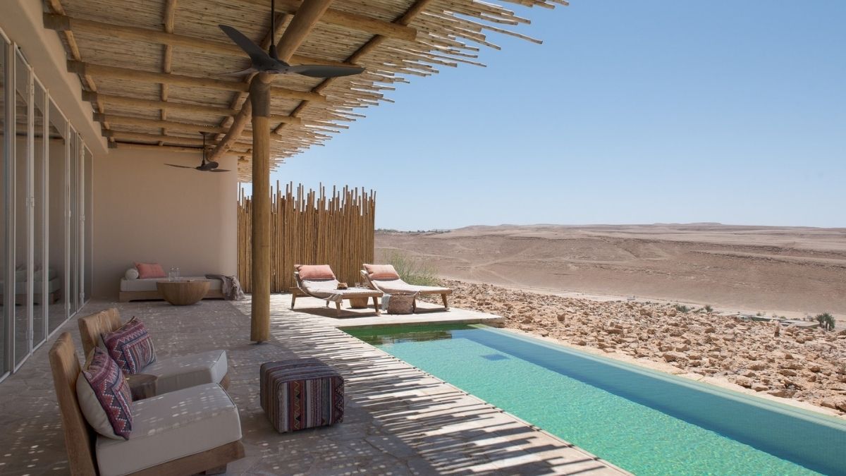 Six Senses Shaharut Israel Pool View late winter sun