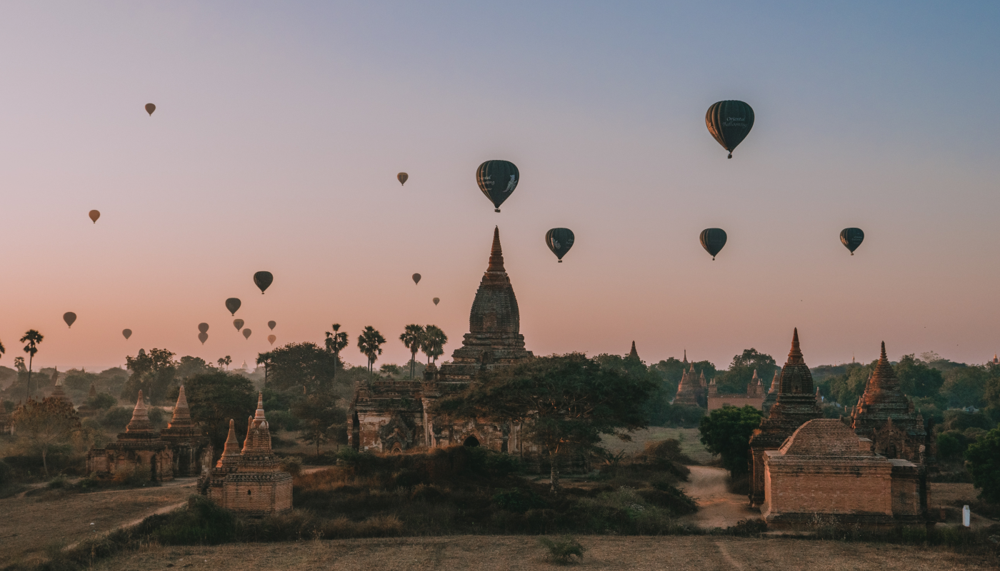 Soar over Myanmar’s Bagan in a hot air balloon at dawn