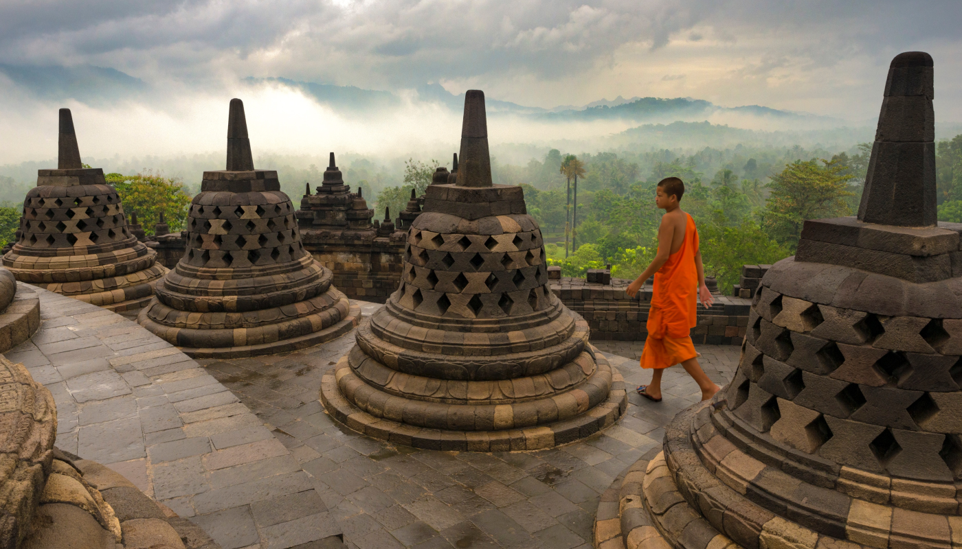 Visit glorious Borobudur in Indonesia at Dawn